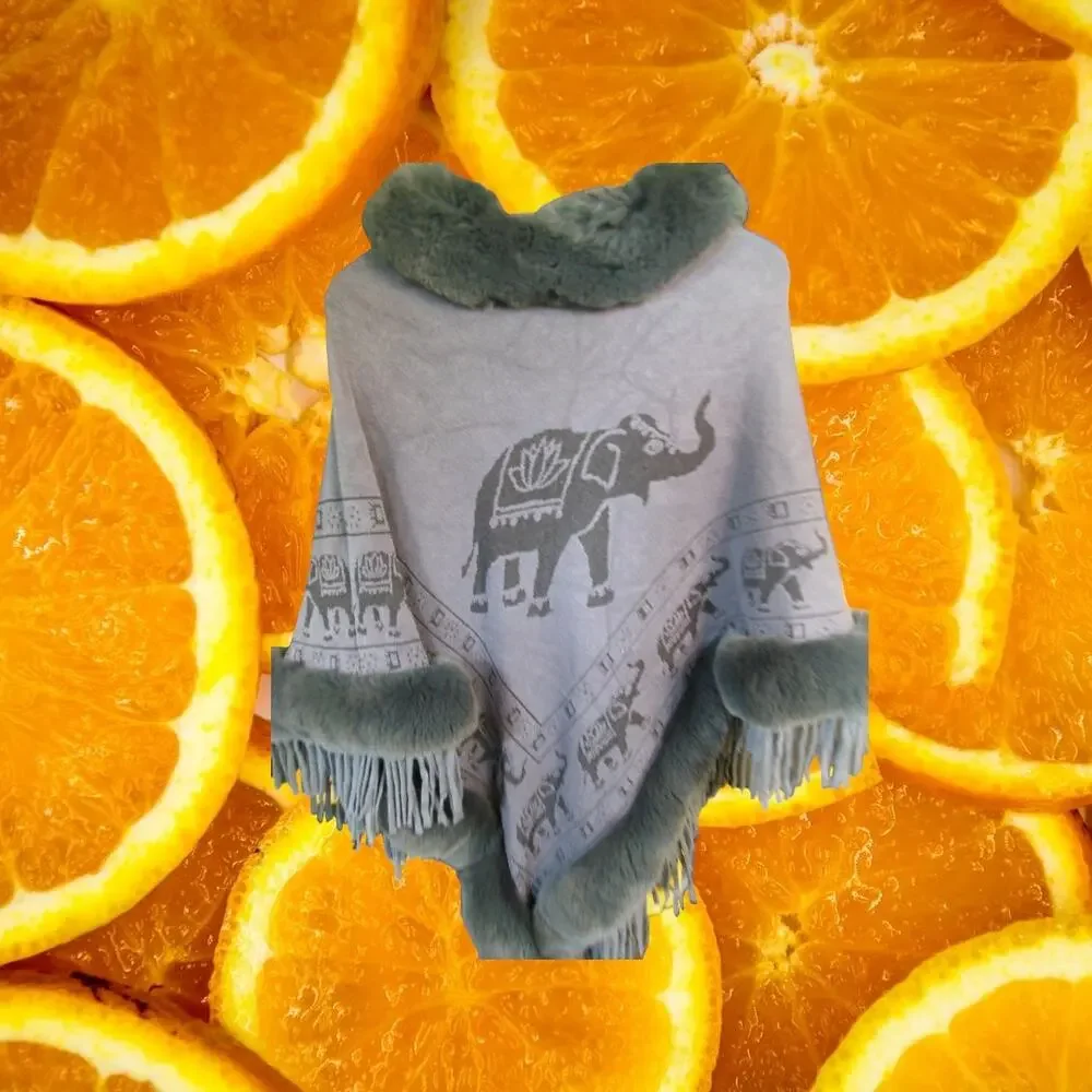 Elephant with Faux‎ Fur Cape Size OSFM